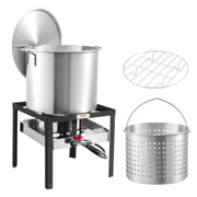 VEVOR front view of 60 Qt pot showing capacity and sturdy build benefit quick large-batch cooking