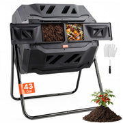 VEVOR front view of dual-chamber composter showing capacity benefit