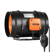 VEVOR front view of inline fan showing compact housing and clear airflow benefit