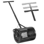 VEVOR front view of peat moss spreader showing drum and handle for easy control