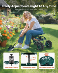 VEVOR garden cart under-seat storage tray full of tools, keeps supplies organized