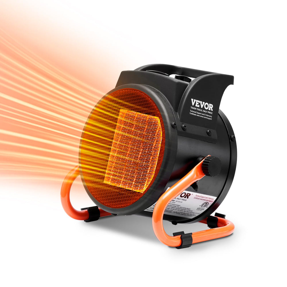 VEVOR heater front view showing vents and compact design for efficient warmth