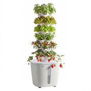 VEVOR hydroponic tower front view showing six tiers and thirty pods for compact growing