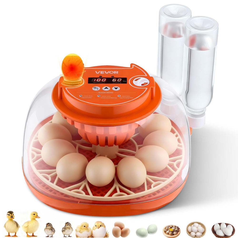 VEVOR incubator front view showing compact design and easy access benefit