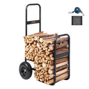 VEVOR log cart front view showing sturdy frame and organized wood storage