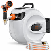 VEVOR front view of retractable hose reel showing compact housing benefit