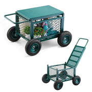 VEVOR rolling garden cart front view showing sturdy metal frame and storage