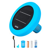 VEVOR solar pool ionizer front view showing floating design and durable housing benefit: easy surface placement