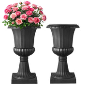 VEVOR front view of black urn planter showing elegant shape and curb appeal