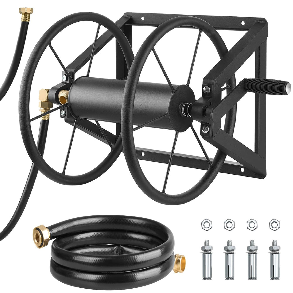 VEVOR front view of wall mounted reel showing compact storage benefit