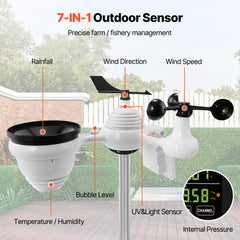 VEVOR anemometer close-up capturing wind cups and direction vane for accurate wind data