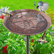 VeyFolzin.st full 40-inch vintage copper bird bath installed, durable outdoor focal point
