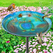 VeyFolzin.st front view blue bird bath shows decorative look and weatherproof finish