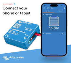 Victron Energy sensor eyelet connection close-up on battery terminal, ensures precise voltage measurement