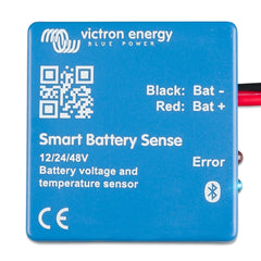 Victron Energy Smart Battery Sense front view showing compact design and terminals, improves charging accuracy