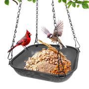VIHSIPR front view of 11-inch black hanging platform feeder, invites multiple birds