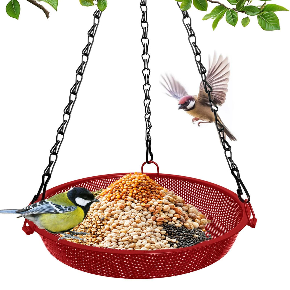 VIHSIPR front view of red platform feeder showing tray and color benefit
