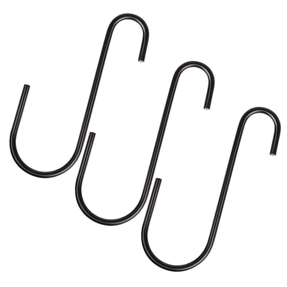 Vindar S hooks front view showing three black coated hangers and benefits