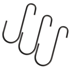 Vindar S hooks front view showing three black coated hangers and benefits
