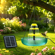 VIUMVC front view of hanging bird bath showing tiers and aesthetic appeal