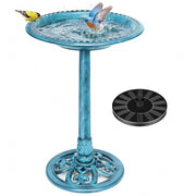 VIVOHOME front view of bird bath showing blue bowl and pedestal, attracts birds