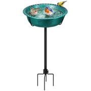 VIVOHOME bird bath front view showing green bowl and bronze finish for curb appeal