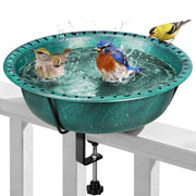 VIVOHOME front view of deck-mounted bird bath showing secure clamp and basin benefit stability