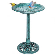 VIVOHOME front view of green bird bath showing full pedestal and bowl, inviting wildlife