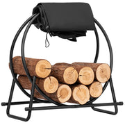VIVOHOME front view of log rack showing stable A-frame and stacked wood