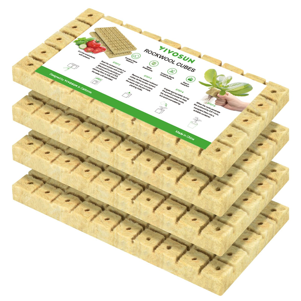 VIVOSUN front packaging showing 200 rockwool cubes for easy storage and quick use
