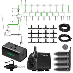 VIVOSUN front packaging showing complete irrigation kit, easy setup benefit