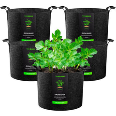 VIVOSUN front view of five 20 gallon grow bags showing durable set and capacity benefits