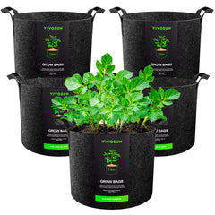 VIVOSUN front view of five 5-gallon fabric grow bags showing durable shape and capacity