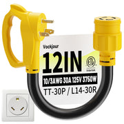 Vockjour front view of 30A to 30A adapter showing compact design and secure fit