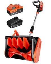 VOLTASK front view showing compact shovel and clearing blade benefit