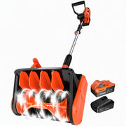 VOLTASK front view of cordless snow shovel showing blade and handle, clear efficient clearing