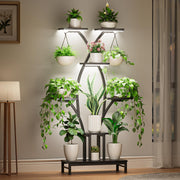 VOZZYOTO plant stand front view showing seven tiers and stylish X-shape, organized display benefit