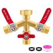 Vtenyeo front view of brass 3-way splitter showing sturdy build and three outlets for versatility