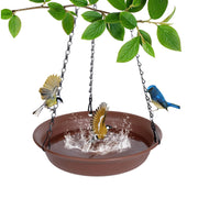 VUWEZ front view of 12-inch hanging bird bath showing shape and depth, attractive outdoor focal point