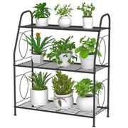 VyGrow front view of three-tier metal plant stand showing sturdy display benefits