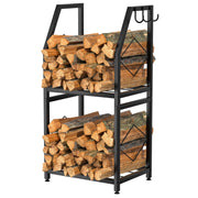 VyGrow front view of firewood rack showing neat stacked logs and stability