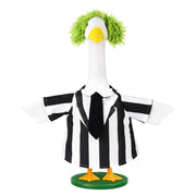 Vzuito front view of goose in costume showing festive curb appeal
