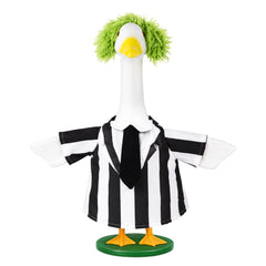 Vzuito front view of goose in costume showing festive curb appeal