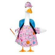 Vzuito front view of dressed porch goose showing playful back-to-school look
