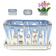 W&W front view of blue and white orchid pot showing elegant shape and stability