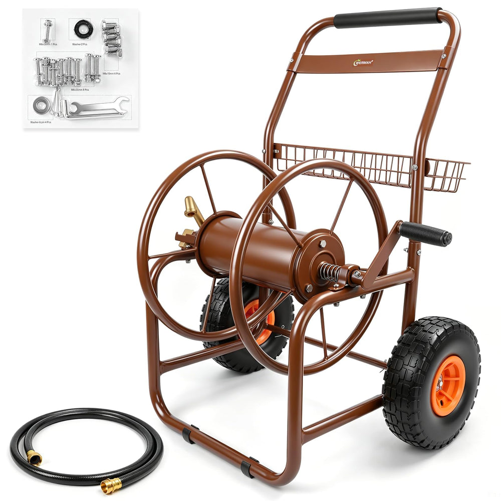 WERMAH reel cart front view showing sturdy frame and capacity benefit