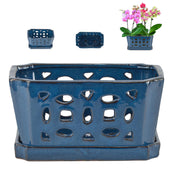 W&W front view of blue orchid pot showing elegant shape and finish