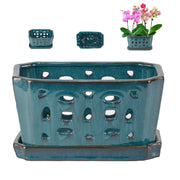 W&W teal orchid pot front view showing elegant shape and decorative benefit