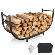 WAAWDOS curved firewood rack front view showing elegant storage and neat stacking benefit