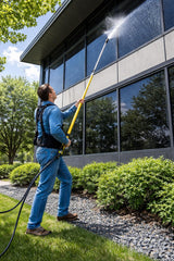 Wadoy harness in use with pressure washer for reduced arm fatigue